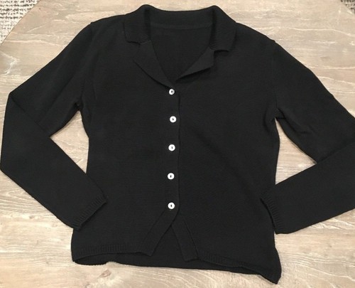 LEGGIADRO BLACK COTTON SWEATER PRE-OWNED SIZE M / MEDIUM WITH BUTTONS - Picture 2 of 7