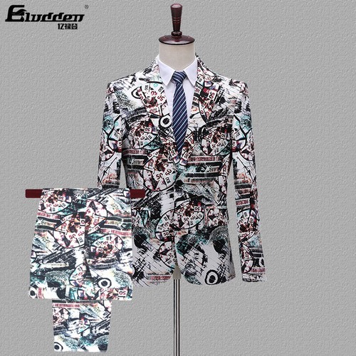 Personalized Men's Printed Blazers Suit Bar Nightclub Singer Performance Outfits - Picture 8 of 18