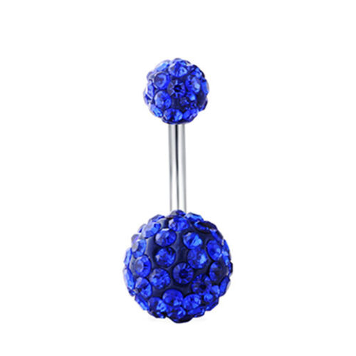 Double Gem Navel Ring Belly Button Jewelry Stainless Crystal Naval Piercing ☆ ♢ - Picture 9 of 23
