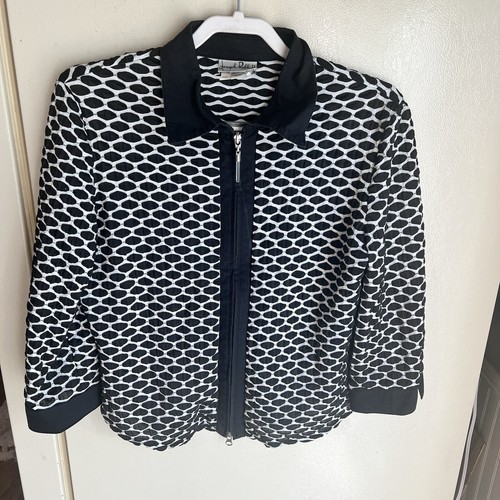 Vintage Joseph Ribkoff Full Zip Jacket Size 12 Black/ White Textured Embossed - Picture 9 of 16
