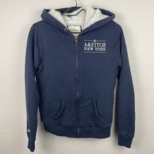 Abercrombie Fitch Hoodie Womens M Blue Full Zip Fleece lined Heavyweight 90s