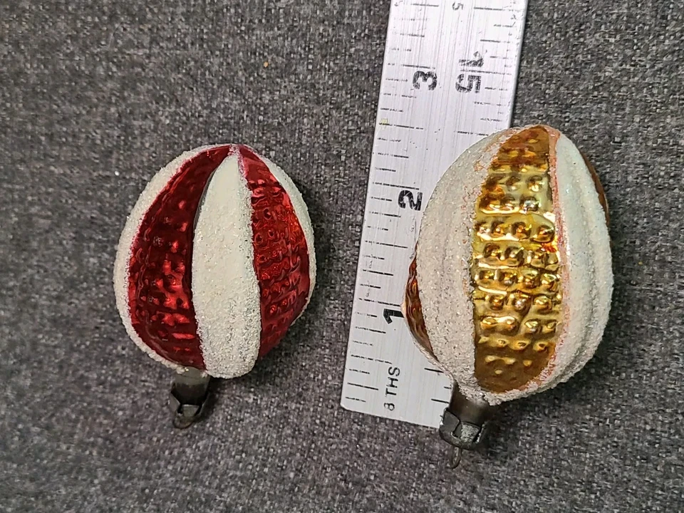 Vintage Blown Glass Swirled EGG Bumpy Oval Christmas Ornament Germany Red & Gold - Image 2 of 3