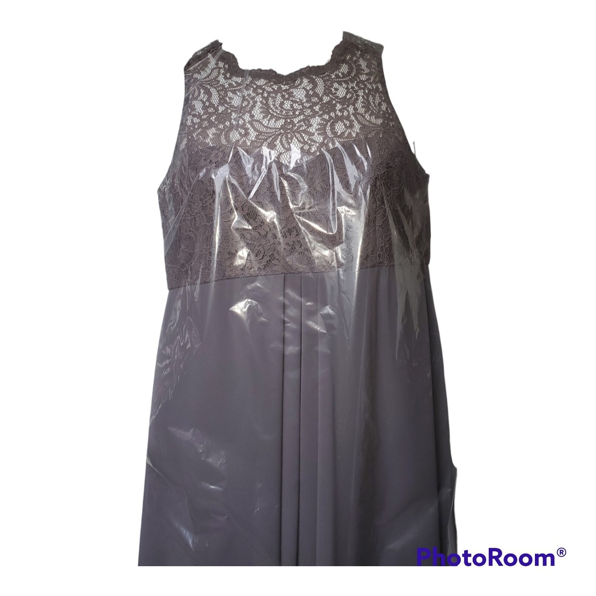 Dessy Collection Lace-top Maternity Formal/Bridesmaid Gown Charcoal Grey  Size 10