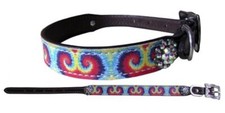 Sale RAINBOW TIE DYE LEATHER DOG COLLAR crystal rhinestone conchos Size S M L
