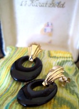 Vintage 14K solid gold pierced earrings art DECO door knocker fine jewelry real