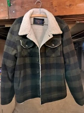 The Normal Brand Jacket Mens Large Green Plaid Sherpa Wool Blend