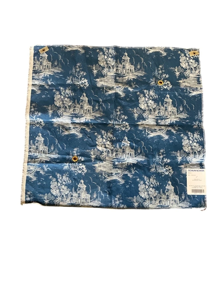 Muestra de tela Schumacher Sur La Rive azul y blanco muestra de 25 x 25 pulgadas. LEER Foto 3 de 4