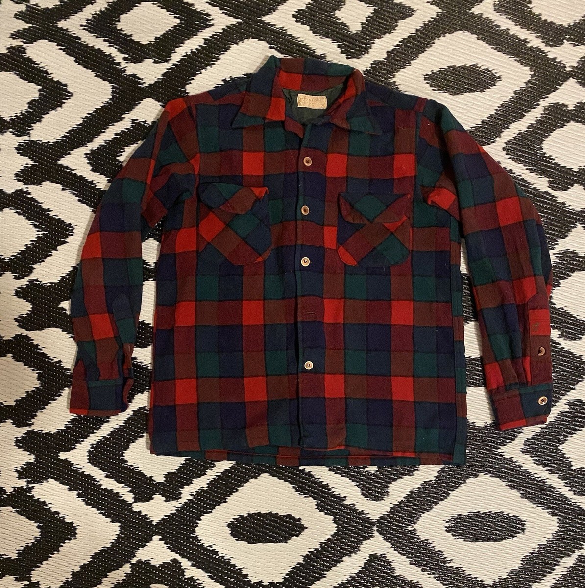 Vintage 70s Pendleton Loop Collar Flannel Board Shirt Made In USA