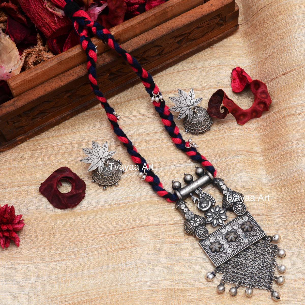 Thread Necklace Lba Oxidised Jewellery Maroon Thread Necklace With - Main Image