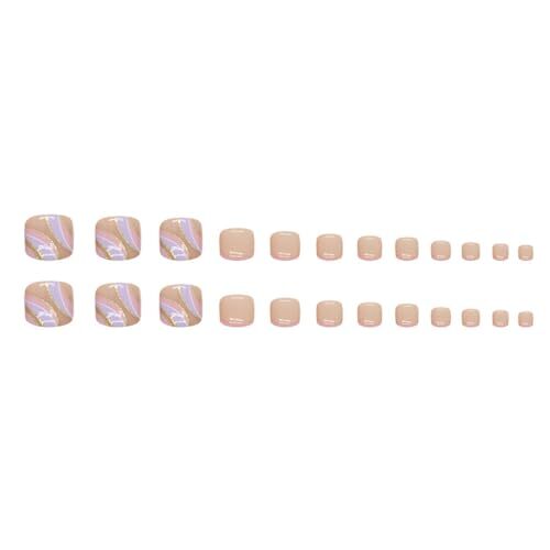 24 Pcs Purple Press on Toenails Short Square - Summer French Fake Style A14 - Picture 2 of 7