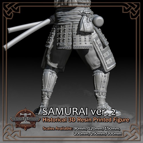 Feudal Japan Samurai 2 - 3D Resin Printed Figure Model Kit - Scale 90mm to 300mm - Picture 14 of 16