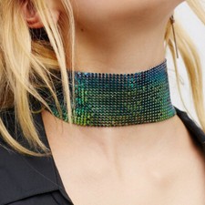 Collana Donne Choker Metallo Paillettes Sottile Glitter Gotico Punk Moda Club