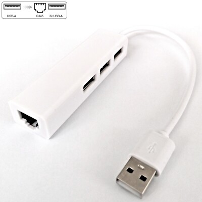 USB A auf 3x USB A und RJ45 Ethernet Lan Adapter Hub Mac USB-A 10/100 Mbps