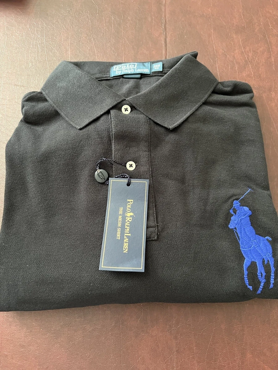 POLO RALPH LAUREN Big Pony Mesh Polo Shirt Mens Long Sleeve BLACK Size 3XB  NWT