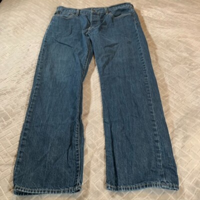 Levis Mens 36x32 Denim Jeans Blue 501 Straight Dark Wash Button Fly 100% Cotton