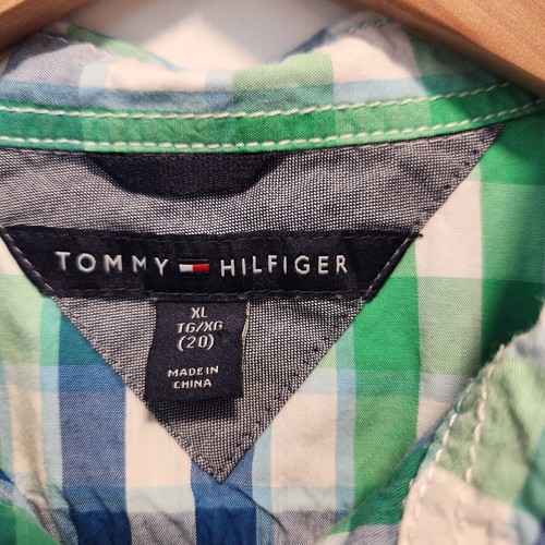 Tommy Hilfiger Button Up Shirt Youth Boys XL Short Sleeve Blue/Green Plaid - Picture 2 of 7