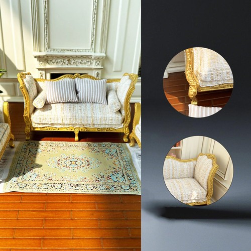 Casa delle bambole miniatura divano in legno oro accessorio casa delle bambole mini mobili per 1:12 - Foto 6 di 15