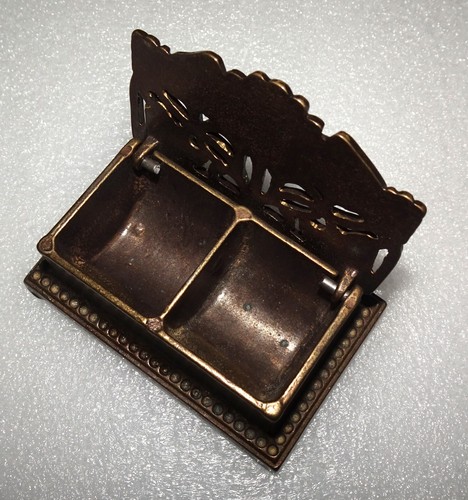 Vtg Solid Brass Ivy Sunflower 2 Roll Postage Stamp Holder Dispenser Trinket Box - Picture 6 of 9