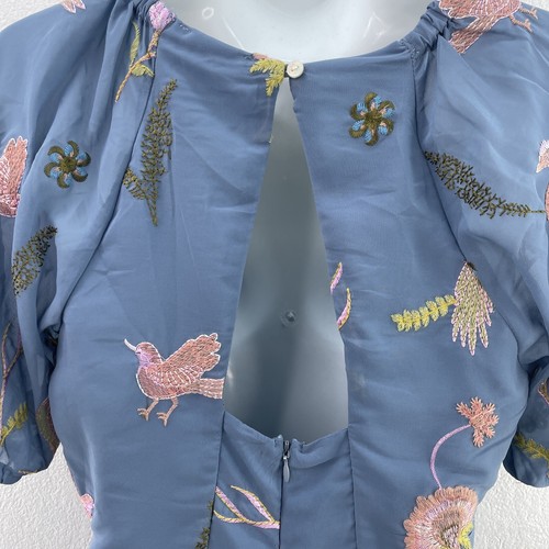 Monsoon Dani Embroidered Midi Dress, Bird and Floral Pattern, Size UK 10, Blue - Picture 10 of 20