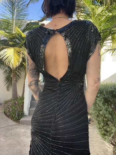 Vtg 80’s Scala Beaded Sequined Silk Party Holiday Evening Dress Open Back S/M - Picture 3 of 12