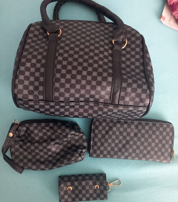 Taschen Set, schwarz mit Muster, 4 teilig, mit Portemonnaie,klein