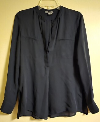 AUTHENTIC Vince. 100% SILK Top XS Designer Button-Front Shirt Blouse Black