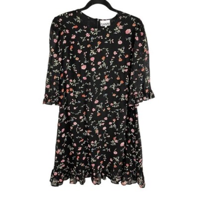 ganni black ruffle dress Ganni Ruffle-detail Midi Dress