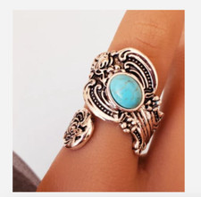 SILVER TURQUOISE CRACKLE STONE WRAP RING 6 7 8 9