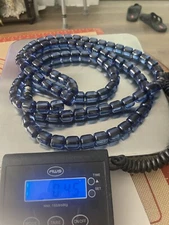 DEFECTIVE Amber Blue Barrel Beads Rosary made of one Faturan Bakelite 99 G3D