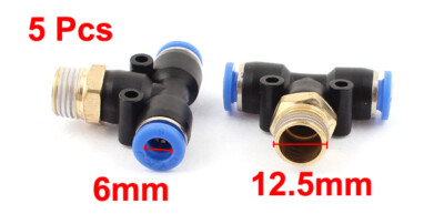 5 Pcs Air Pneumatic 1/4BSP Thread 6mm One Touch Push In T Joint Quick Fittings