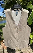 Size Small Perry Ellis Men's Waistcoat Vest Natural Linen Vest 4AHV3401RT