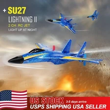 US Su-27 RC Airplane 2.4GHz 2CH Remote Control Plane Beginner Blue Glider Toy
