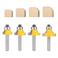Roundover Router Bit Set，4pcs Router bit Set，1/4 inch Shank，Radius in 1/8", 1/4"