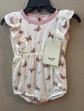 Kyte Baby Toddler Pink Butterfly Bubble Romper Bamboo Sz 3-6 Mons NEW