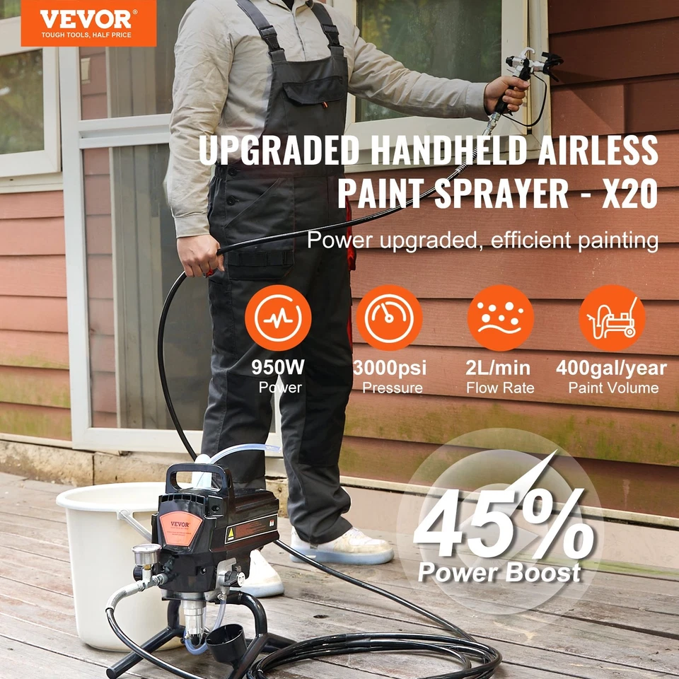 VEVOR◈950W Stand Airless Paint Sprayer,3000PSI High Efficiency Electric Airless - Image 2 of 4