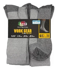 Fruit of The Loom WORK GEAR Heavy Duty Crew Socks 6 pair