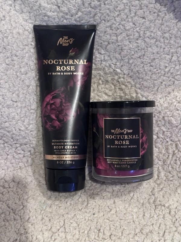 Lot New With Tags Bath And Body Works Men’s Nocturnal Rose Body Cream + Candle