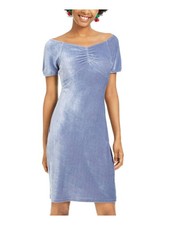 Ultra Flirt Womens Ribbed Ruched Mini Dress Blue M