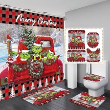 4Pcs Christmas Shower Curtain Sets with 72"W x 72"L Pack of 4 , 4pcs Set