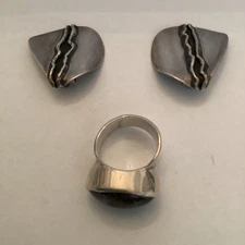 Mid century H Fred Skaggs sterling silver ring with earrings all signed