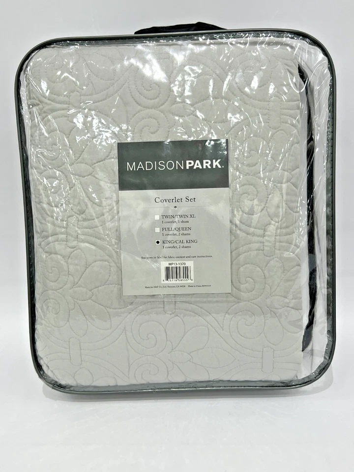 Madison Park 1 Cobertor, Juego de 2 Fundas Acolchado Gris Sólido King/Cal King Size NUEVO Foto 2 de 3