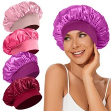 4Pcs Satin Bonnet Hair Bonnet for Sleeping Elastic Wide Band Night Cap for Women