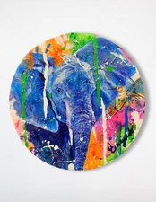 GUAJARDO Original Vibrant Expressionism Elephant and bird 8x8 Canvas Signed Art