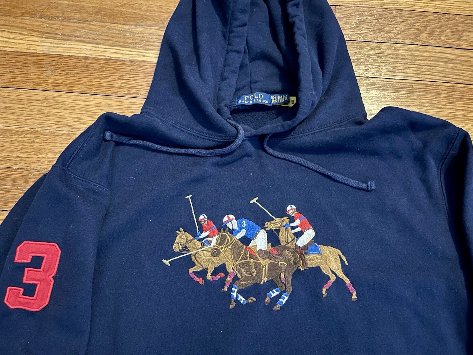 Polo Ralph Lauren Triple Pony #3 felpa con cappuccio blu navy pile ricamato taglia XXL