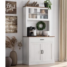 71" Tall Kitchen Pantry Cabinet with Drawers, Doors Cabinet with Microwave Stand