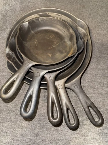 Griswold Cast Iron Skillet Set Numbers 2,3,4,5,6, Circa 1920s-1930s