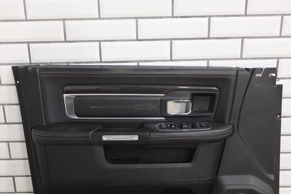 13-18 Ram Longhorn Limited Black Leather Door Panel Set (Front/Rear) Woodgrain - Image 3 of 4