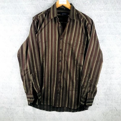 Jean Chatel Paris Chemise Habillée Homme M Marron Beige Coton Rayée Business - Photo 1/4