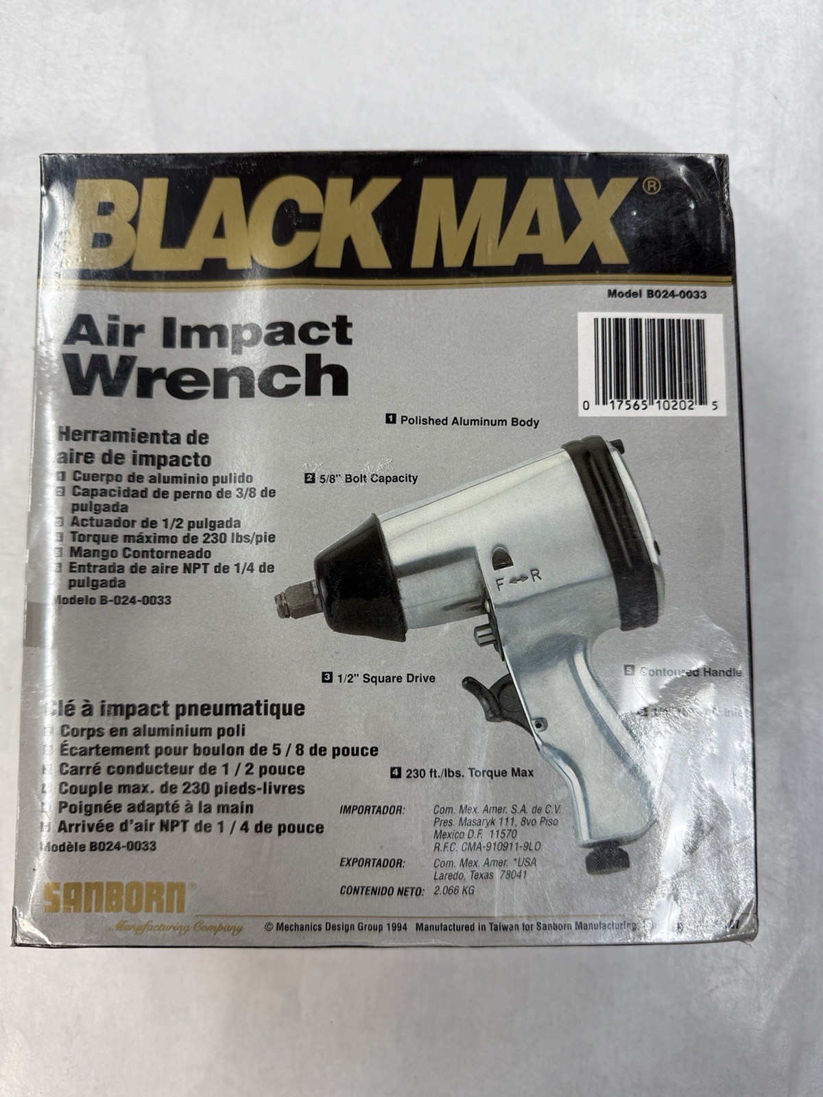 NEW Sanborn Black Max B024-0033  1/2" Drive Air Impact Wrench, 90 PSI