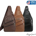 Men's Leather Sling Bag Chest Pack Crossbody Shoulder Backpack USB Earphone Port